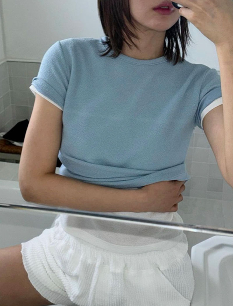 숏반팔티 여성 여름 기본 컬러 베이직 심플 라벨링 라운드 반팔 티셔츠 (6col)