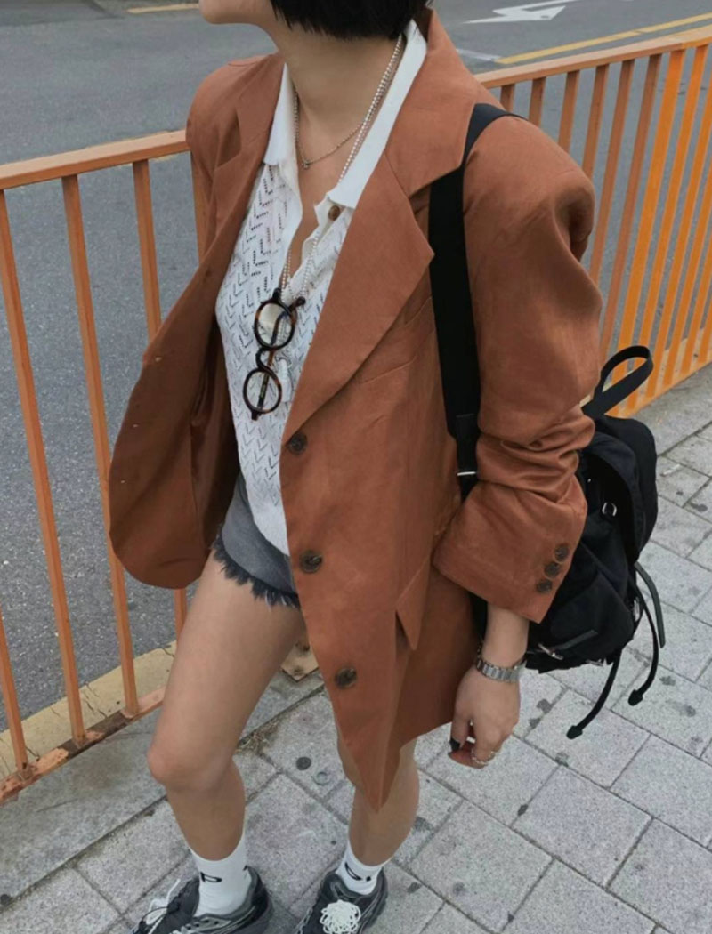 여름 얇은 리넨 재킷 긴팔 간절기 여성 고퀄리티 린넨100 자켓 (오트밀 브라운 블랙)