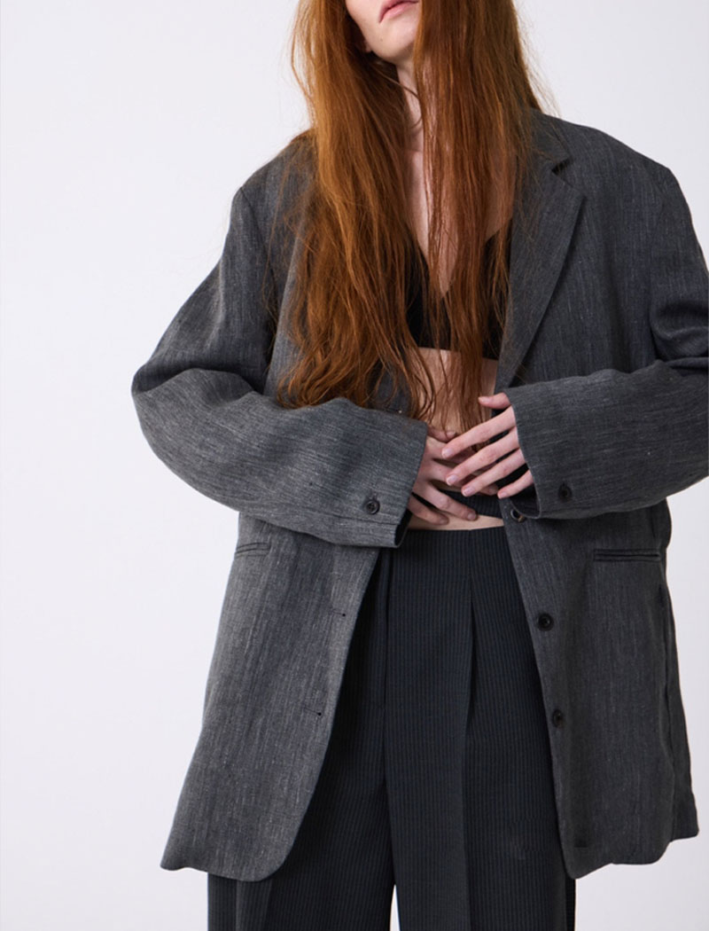 하프 썸머 여름 리넨 재킷 여성 오버핏 고퀄리티 보카시 린넨 100 자켓 (베이지 차콜)