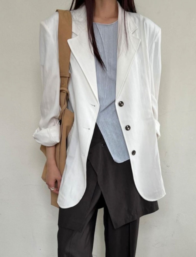 여성 재킷 여름 나일론 얇은 긴팔 오버핏 썸머 스티치 자켓 (아이보리 차콜 블랙)