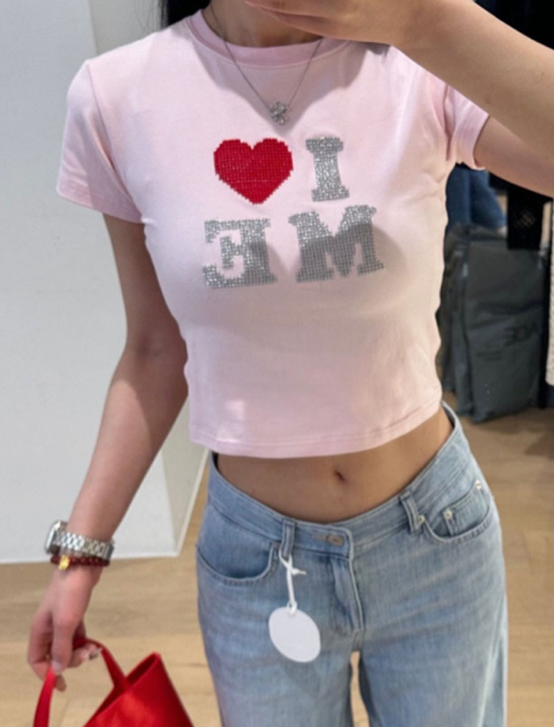 여성 숏반팔티 고퀄리티 여름 러브미 자수 반팔 티셔츠 (3col)