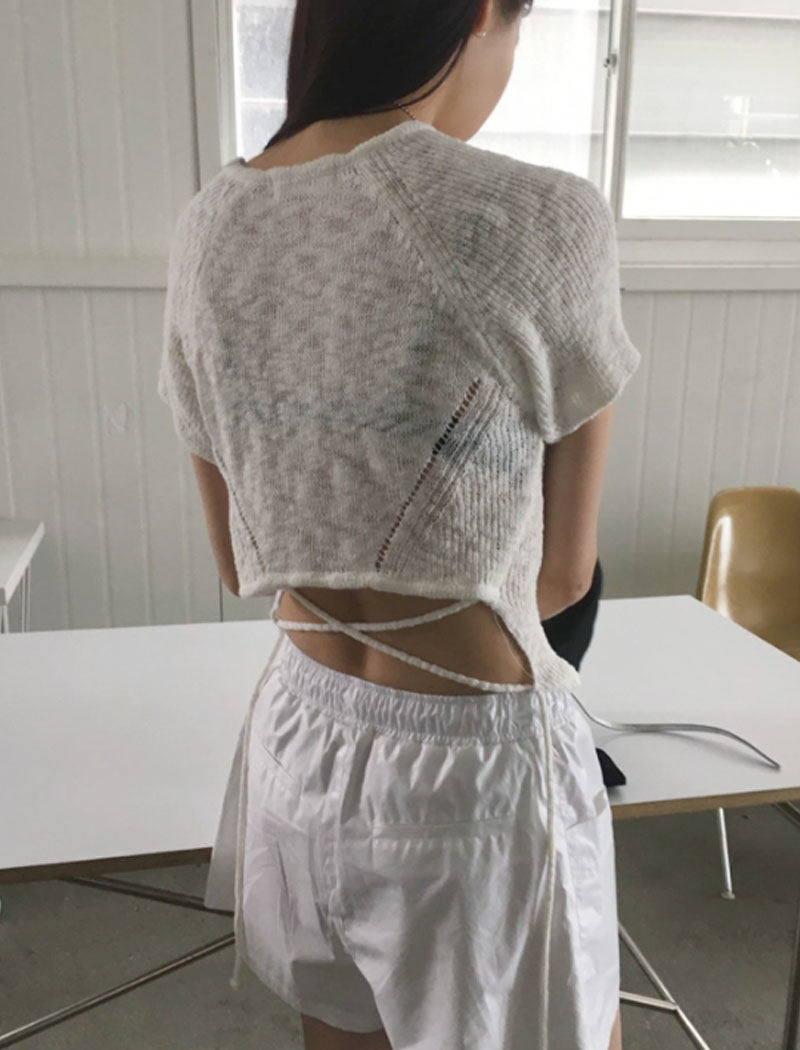 여름 반팔티 니트 여성 얇은 나그랑 레글런 스트랩 슬라브 반팔 티셔츠 (3col)